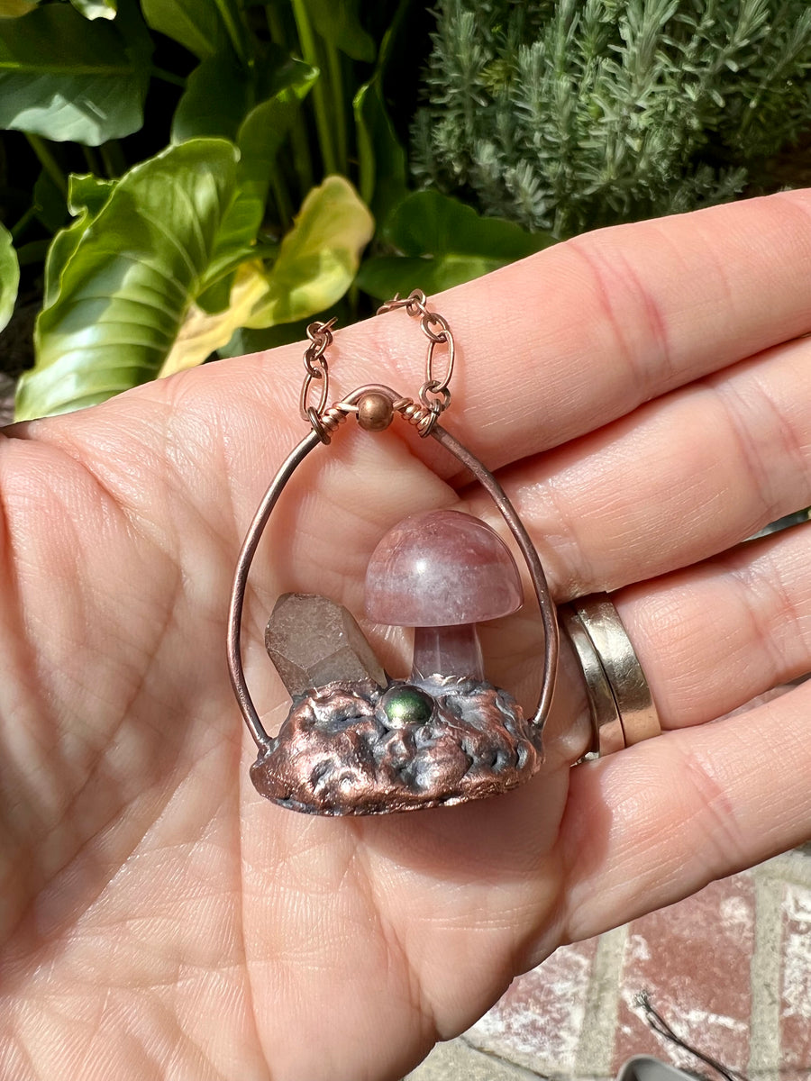  Mushroom necklace cottagecore jewelry glass crystal