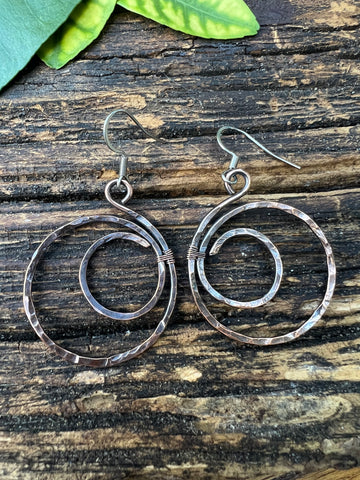 Hammered Copper Swirl Weave Earrings