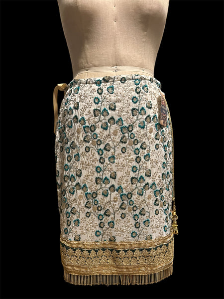 Teal and Gold Embroidered Sequin Tie-on Overskirt