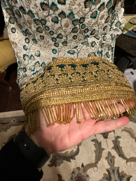 Teal and Gold Embroidered Sequin Tie-on Overskirt