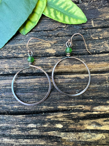 Green Sea Glass Hoop Earrings
