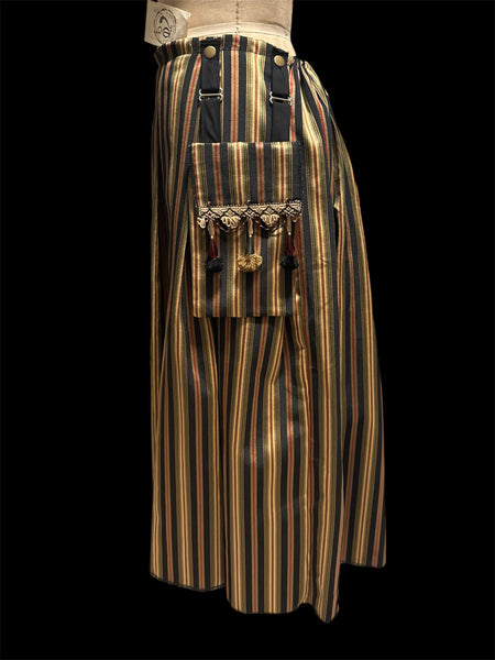 Ankle Length Striped Tie-on Skirt w/ Bag