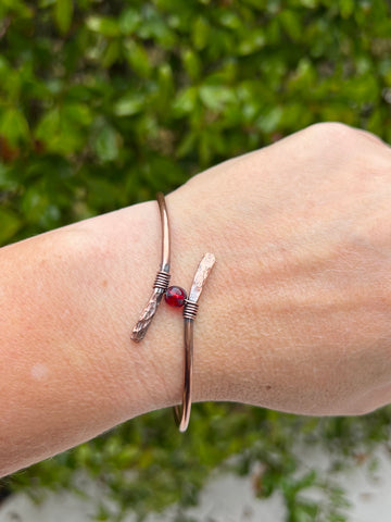 Red Hammered Bangle Bracelet