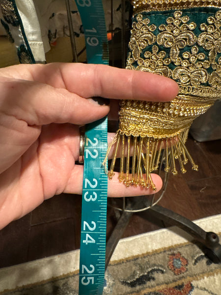 Teal and Gold Embroidered Sequin Tie-on Overskirt