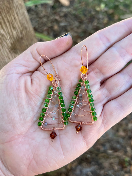 Czech Crystal/Labradorite Christmas Tree Earrings