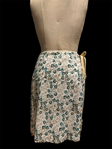 Teal and Gold Embroidered Sequin Tie-on Overskirt