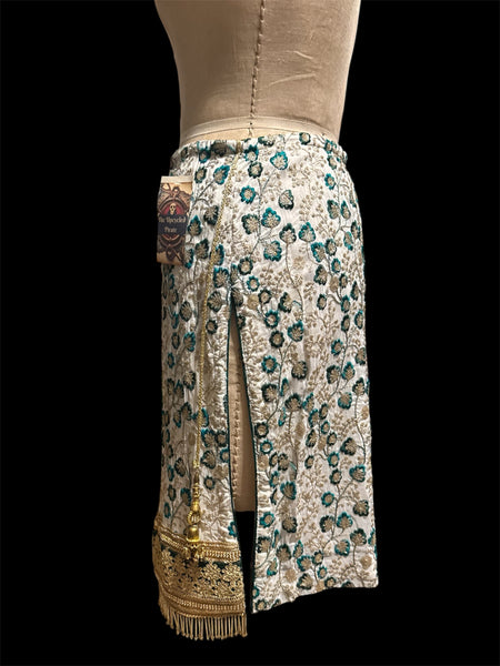 Teal and Gold Embroidered Sequin Tie-on Overskirt
