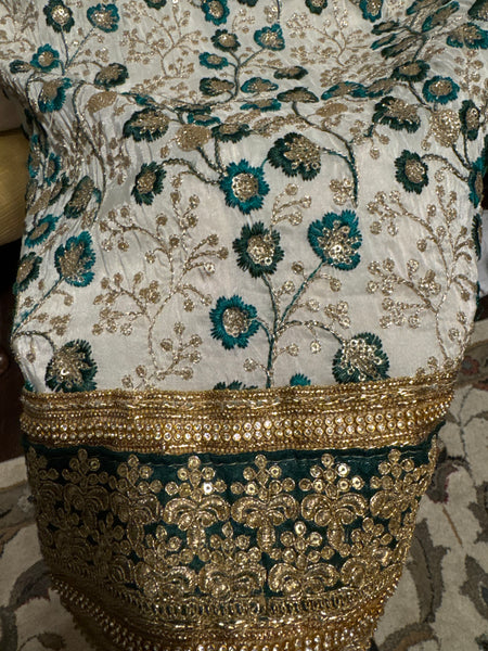 Teal and Gold Embroidered Sequin Tie-on Overskirt