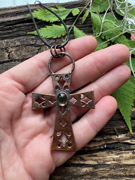 Vintage Czech Glass Electroform Cross Pendant