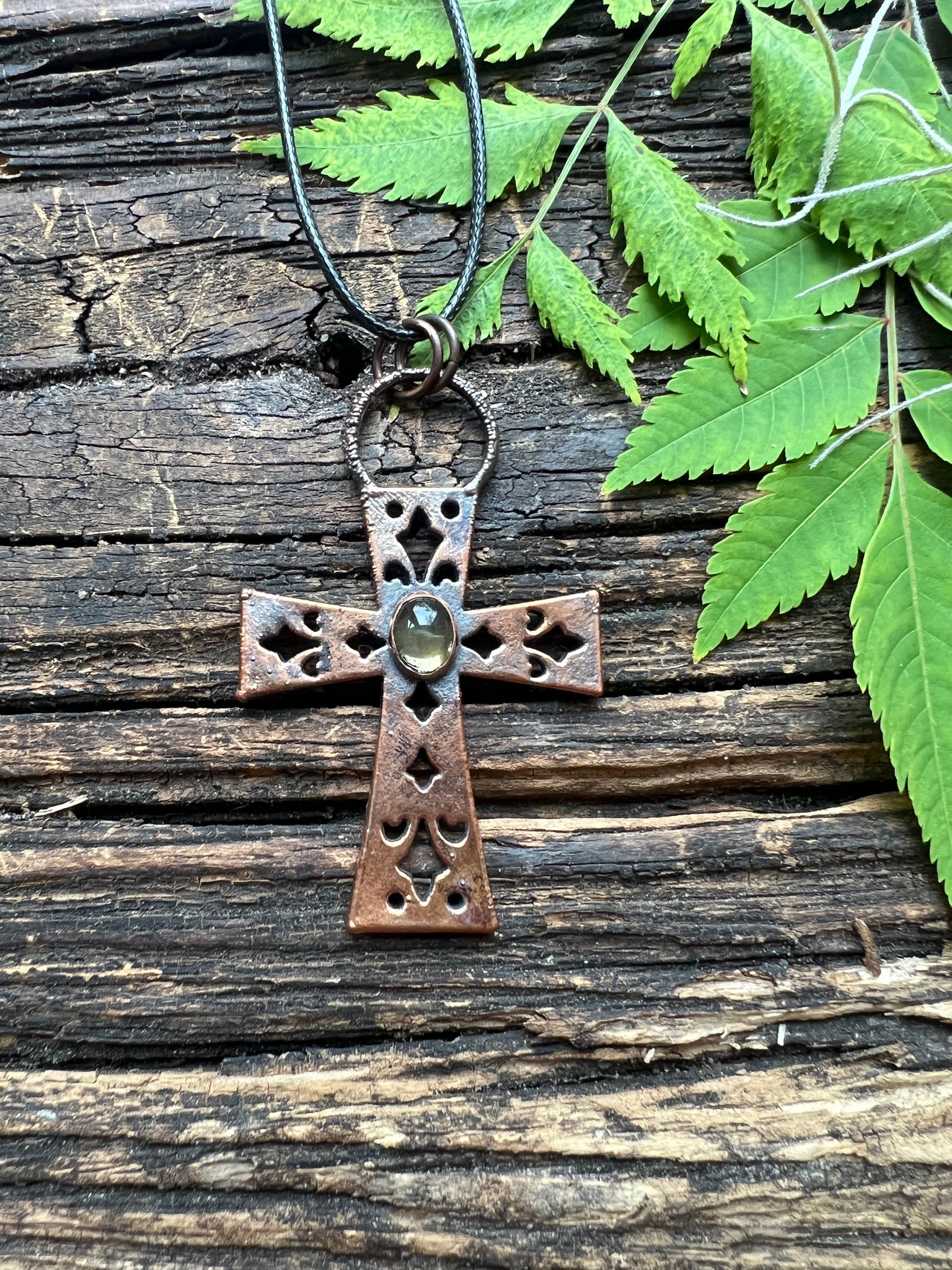 Vintage Czech Glass Electroform Cross Pendant