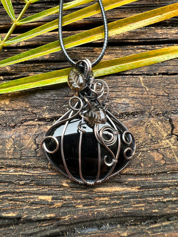 Onyx Pumpkin in Oxidized Copper Pendant