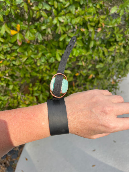 Kintsugi Amazonite Leather Wrap Cuff Bracelet