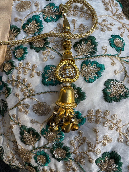 Teal and Gold Embroidered Sequin Tie-on Overskirt