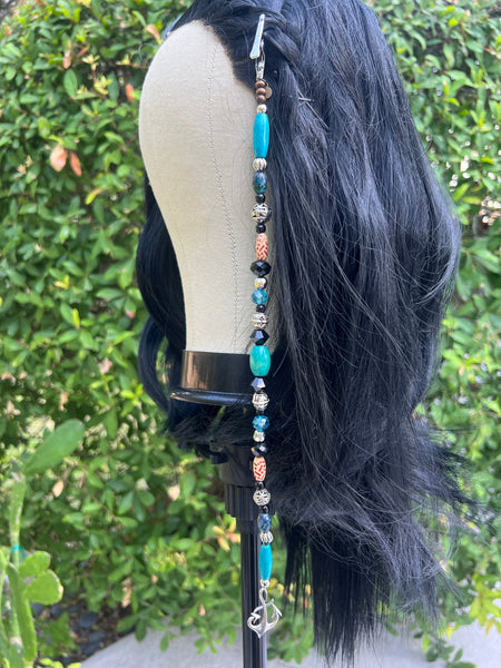Turquoise & Black Silver Anchor Hat/Hair Dangle
