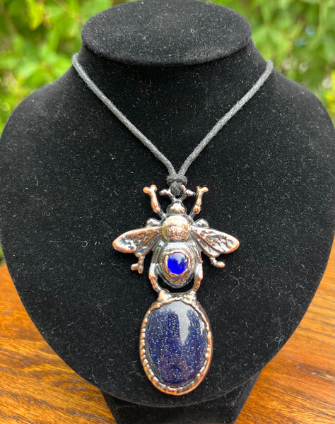 Blue Goldstone Bee Electroform Pendant