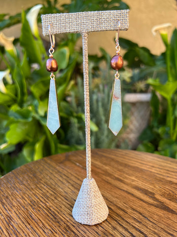 Amazonite and Brown Freshwater Pearl Earrings