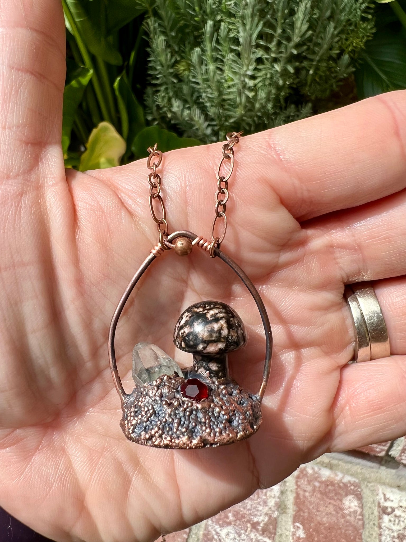  Mushroom necklace cottagecore jewelry glass crystal