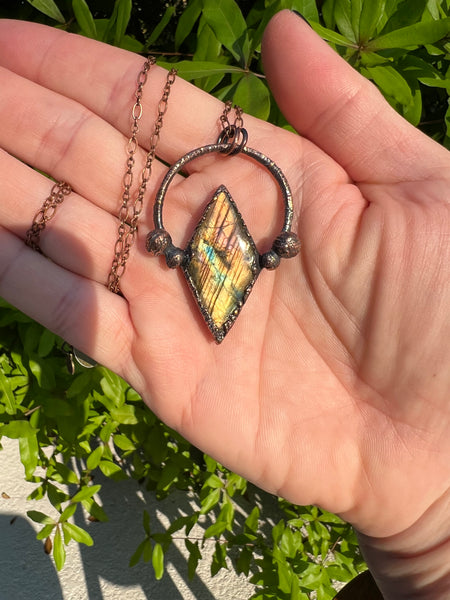 Electroform Labradorite Diamond Pendant