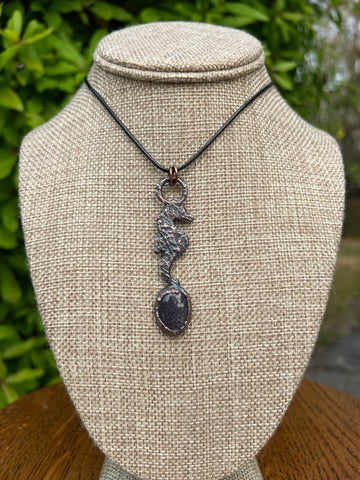 Blue Goldstone Seahorse Electroform Pendant