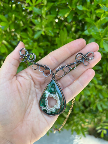 Peruvian Chrysocolla Druzy Elven Swirl Necklace