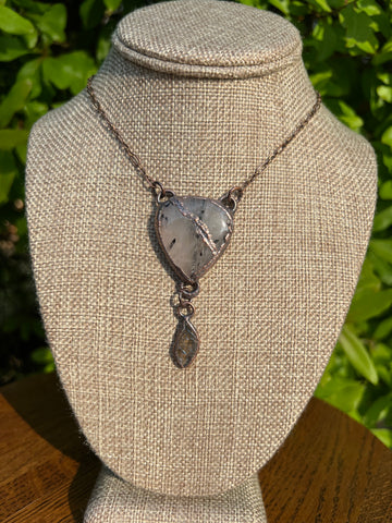 Kintsugi Rutile Quartz & Labradorite Drop Pendant