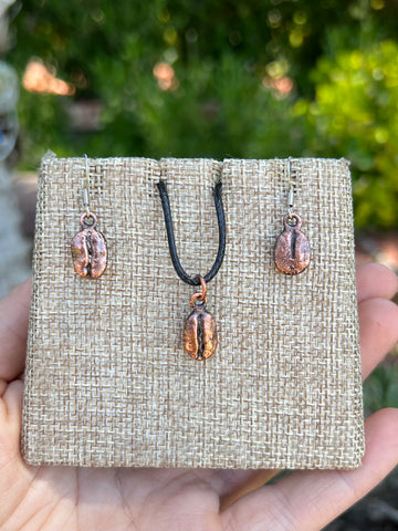 Copper Coffee Bean Electroformed Pendant and Earring Set