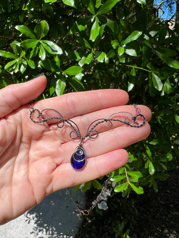 Elven Twist with Blue Glass Drop Necklace