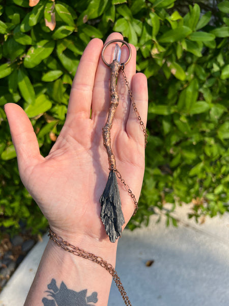 Electroform Black Kyanite Broomstick Pendant