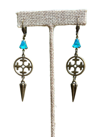 Aquamarine Cross & Dagger Earrings