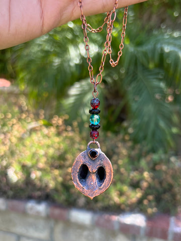 Black Walnut and Garnet Copper Electroformed Pendant