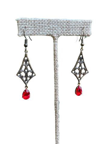 Ruby Red Filigree Earrings